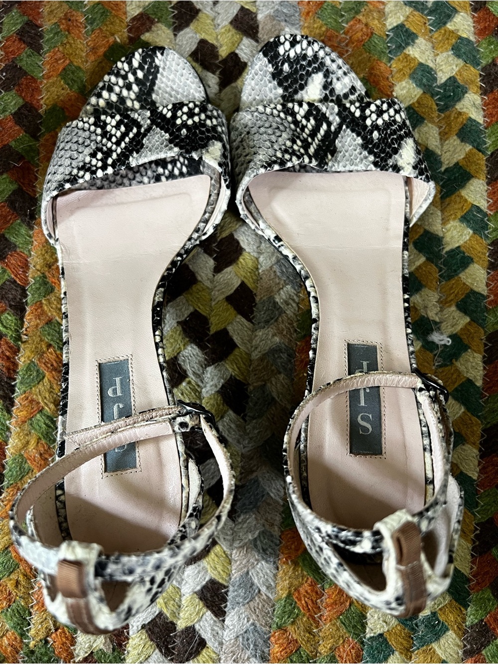 Sarah Jessica Parker SJP Vero Cuoio “Snake”-Print Ankle Strap heels